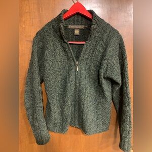 Inis Crafts Authentic Irish Green Cable Knit Women's Sweater, 100% merino wool